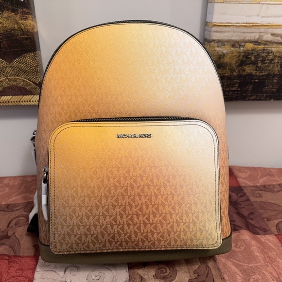 Michael Kors Cooper Ombré Signature Logo Backpack In OLIVE COMBO NWT - Picture 1 of 6